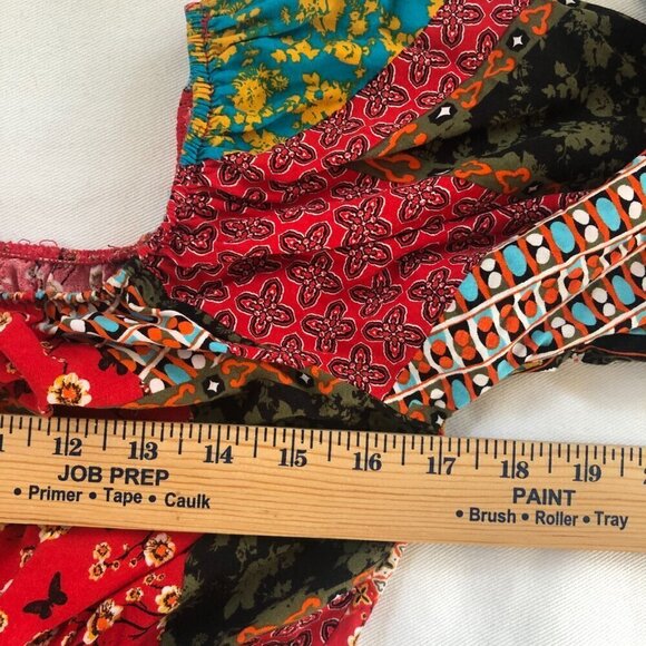 Off Shoulder Ruffle Patchwork Ruffle Crop Top Large - Picture 8 of 10